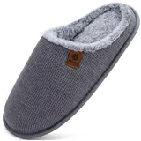 ONCAI Hausschuhe Herren Rückstellschaum Memory Foam Herren Pantoffeln und Mann Haus Schuhe mit Kunstpelz Futter und Indoor Outdoor Gummisohlen Plüsch Grau Größe 47 EU - 47 EU