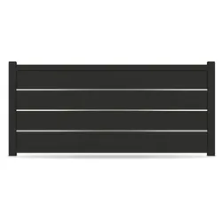 Zaun, Aluminium, Tiefschwarz RAL 9005, Modell Düsseldorf, flexible Befestigungssysteme, Zaunelement individuell konfigurierbar