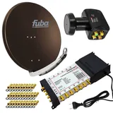 Fuba PremiumX Satelliten-Komplettanlage Fuba DAA 850 B Satellitenschüssel Alu Braun 5/12 Multischalter LNB F-Stecker, 1 SAT 12 Teilnehmer