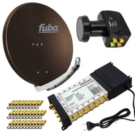 Fuba PremiumX Satelliten-Komplettanlage Fuba DAA 850 B Satellitenschüssel Alu Braun 5/12 Multischalter LNB F-Stecker, 1 SAT 12 Teilnehmer