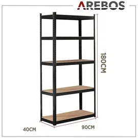 Arebos 2er Set Schwerlastregal 180 x 90 x 40 cm 875 kg 5 MDF-Platten | Schwarz