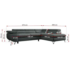 MKS Meble Ecksofa Grau 2-Sitzer