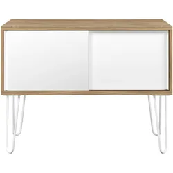 Bisley MultiRange Sideboard in Nussbaum-Weiß - Büroschrank mit Schiebetüren 100cm breit, Retro-Design Kommode aus Holz & Metall, Schrank für Ordner,