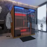Dewello Dewello® Infrarotkabine Infrarotsauna KENORA 160x120 für 2-3 Personen aus Hemlockholz, Dual-Therm, mit Salzsteinoptik