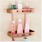 GJLJYJY Badezimmer-Regal, schwebende Regale, Dusch-Caddy, quadratisches Badezimmer-Eckregal, Seifenschale, Bad, Shampoo, Organizer, Regal, Abtropfgestell, Wandmontage, Küchenregal/Roségold, zweistöc