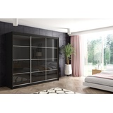 ALTDECOR Schiebetürenschrank VIVI 2 (Kleiderschrank Aluminium-Leisten, Lacobel, Schiebetürenschrank) schwarz 180 cm x 216 cm x 61 cm