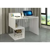 Dmora Schreibtisch Dcalafior, Linearer Schreibtisch mit Ablagefächern und LED-Leuchten, Mehrzweck-Büroschreibtisch mit Platte, 100x50h93 cm, Weiß