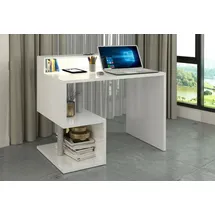 Dmora Schreibtisch Dcalafior, Linearer Schreibtisch mit Ablagefächern und LED-Leuchten, Mehrzweck-Büroschreibtisch mit Platte, 100x50h93 cm, Weiß