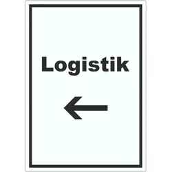 Logistik Aufkleber mit Text und Richtungspfeil links Transport Versand hochkant A2 (420x594mm)