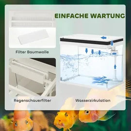 PawHut Aquarium 41L Einsteigerbecken mit Filtersystem, LED-Lichtern, Wasserpumpe, Weiß