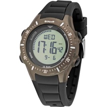 Sinar Jungenuhr Herrenuhr Jugend Armbanduhr Sportuhr Outdoor Digital Quarz 10 bar mit Silikonarmband und Licht Schwarz Braun XR-12-5