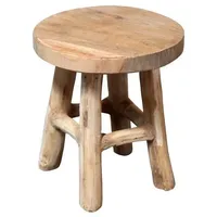 Spetebo Teak Blumenhocker 17 x 15 cm rund / klein / Holz Pflanzen Hocker mit 4 Füßen - Echtholz Deko Massivholz Blumen Pflanzen Ständer