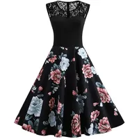 Axoe Damen 50er Jahre Rockabilly Kleid mit Blumenmuster Ärmellos, Farbe06, M (40 EU) - M