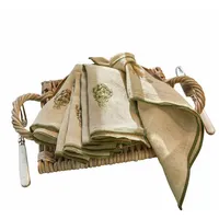 Loberon Serviette 4er Set Myka Feines Artischocken-Motiv, Bestickte Umrandung,