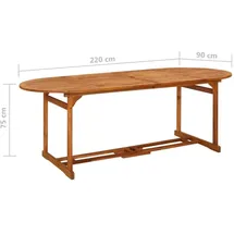 vidaXL Garten-Esstisch 220 x 90 x 75 cm Massivholz Akazie/Braun