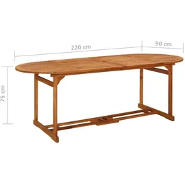 vidaXL Garten-Esstisch 220 x 90 x 75 cm Massivholz Akazie/Braun
