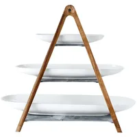 Villeroy & Boch - Artesano Original Etagere 4-teilig, Spülmaschinenfest, Mikrowellensicher, 3-stöckig 3 Etagen Schiefer, Geschirr, Etagere für Essen, Premium Porzellan, Naturschiefer, Holz