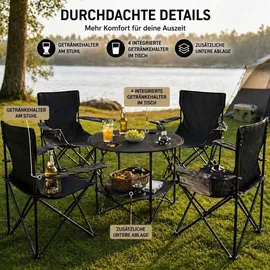 BigDean Camping Set 4x Campingstühle + 1x Campingtisch Schwarz