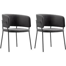 Homcom Esszimmerstühle 2er Set Küchenstuhl mit Rückenlehne, Stahlbeine, Polsterstuhl mit Samtoptik für Wohnzimmer, Küche, Grau 57 x 53 x 73 cm