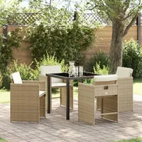 VidaXL 5-teiliges Garten-Essstuhlset mit Kissen Beige Poly-Rattan