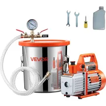 Vevor 11,36 L Vakuumkammer mit Pumpe, 99 L/min, Edelstahl, Entgasungskammer-Kit, einstufig, Deckel aus gehärtetem Glas, 1,5 m Schlauch, zur Stabilisierung von Holzentgasungs-Silikonharz