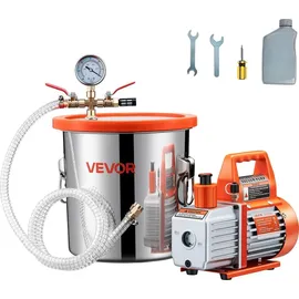 Vevor 11,36 L Vakuumkammer mit Pumpe, 99 L/min, Edelstahl, Entgasungskammer-Kit, einstufig, Deckel aus gehärtetem Glas, 1,5 m Schlauch, zur Stabilisierung von Holzentgasungs-Silikonharz