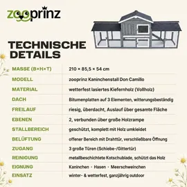 zooprinz Kleintierstall Don Camillo 210 x 85,5 x 54 cm Grau/Weiß