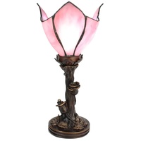 HAES DECO - Tiffany Tischlampe 32 cm Rosa Glas Tiffany Schreibtischlampe Tiffany Lampen Buntglas