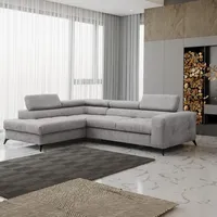 Fun Möbel Ecksofa Schlafsofa AMADEO Stoff Anafi Grau Ottomane