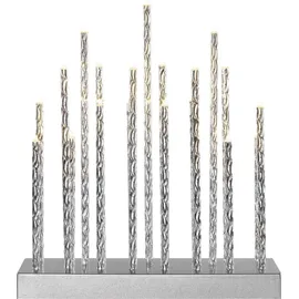 EMOS LED Kerzenständer mit 19 Kerzen, silbern Glanzeffekt, Batteriebetrieben 3X AA, Innenbereich IP20, 6/18h Timer-Funktion, 28, 5 x 25 cm, DCAW02, Silber