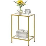 Glasen Industrietafel mit 2 Ebenen und Hartglas - multifunktionale Wohnzimmer- und Homeoffice-Tischplatte - Gold