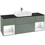 Villeroy & Boch Villeroy und Boch Finion Waschtischunterschrank F452GFGM 160x60,3cm, Abdeckplatte black matt, Regale Glossy white lacquer, Olive Matt Lacquer
