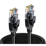Elfcam Elfcam® - 60 Meter Ethernet Kabel Cat 7 Rund, LAN Kabel mit Vergoldetem RJ45 Stecker, Netzwerkkabel 100% Kupfer Starres Verlegekabel, SFTP, 28 AWG, Schwarz, 60m