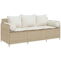 vidaXL Gartensofa mit Kissen 3-Sitzer Beige Poly Rattan