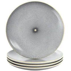 Intirilife 4x Porzellan Teller Muster Endlos - Schwarz Weiß - Durchmesser 15.3 cm - Frühstücksteller Dessertteller Servierteller