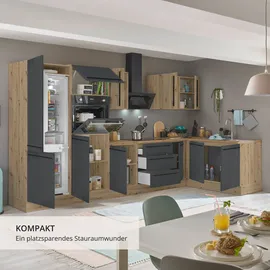 kochstation Winkelküche L-Form 330 x 165 cm schwarz