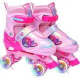 FWFX Verstellbare Kinder-Rollschuhe für Kinder Mädchen und Jungen, Mit Leuchtenden Rädern Rollschuhe,4 Größen Verstellbar Quad Roller Skates für Mädchen und Anfänge Weihnachts Geburtstags Geschenke