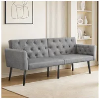 oyajia Schlafsofa mit Bettfunktion, klappbarer 2-Sitzer mit verstellbarer Rückenlehne, Polsterbett Multifunktion-Schlafsofa mit verstellbarer Rückenlehne, Ergonomisch, Max. bis 180KG grau