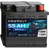 HeyVolt Autobatterie 12v 55Ah 510A Hochleistungs-Blei-Säure-Batterie, Langlebig, Kompatibel mit PKW