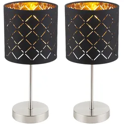 2er Set Nacht Tisch Lampen Schlaf Zimmer Lese Leuchten schwarz gold im Set inkl. LED Leuchtmittel
