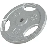 GORILLA SPORTS Hantelscheiben Einzeln/Set, Tri-Grip, 30/50mm, Gusseisen, Silber/Schwarz, Hanteln Set, Gewichtsscheiben, Gewichte von 0,5kg bis 30kg, für Krafttraining silberfarben 15 kg