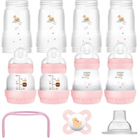 MAM Easy Start Anti-Colic Starter Set, mitwachsende Baby Erstausstattung mit Schnuller, Flaschen & Griffen, Baby Geschenk Set, ab Geburt, rosa