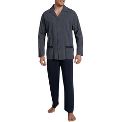 Pyjama GÖTZBURG "Manhattan", Herren, Gr. 50 (M), blau (navy), Single Jersey, Obermaterial: 100% Baumwolle, bedruckt, gemustert, klassisch, bequem lang, V-Ausschnitt, Langarm, Homewear-Sets, Rautenmuster, Langarm, Oberteil vorn mit Knopfleiste