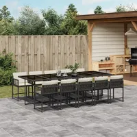 IKAYAA Gartenmöbel Set Rattan 10 Personen Garten sitzgruppe 10 Personen Gartentisch Set mit 10 stühlen Sitzgruppe Outdoor Balkon Möbel wetterfest Gartengarnitur-Schwarz und Creme-11-tlg-Typ 3