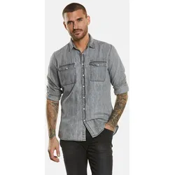 emilio adani Herren Langarm-Hemd aus Denim grau regular uni Kent-Kragen - S