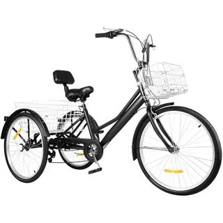 Dreirad Für Erwachsene 24 Zoll 3-Rad Fahrrad 7 Gang Trike Erwachsenendreirad Premium City Bike Verstellbare Senioren Trike Cruise Einkaufsrad Mit Korb (B)