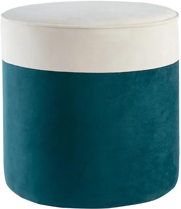 Designer-Hocker aus cremeweißem und pfauenblauem Samt D 40 cm DAISY