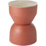 miliboo Runder Design-Beistelltisch mit Ablage aus rotbraunem Metall und massivem Mangoholz D30 cm YOYO