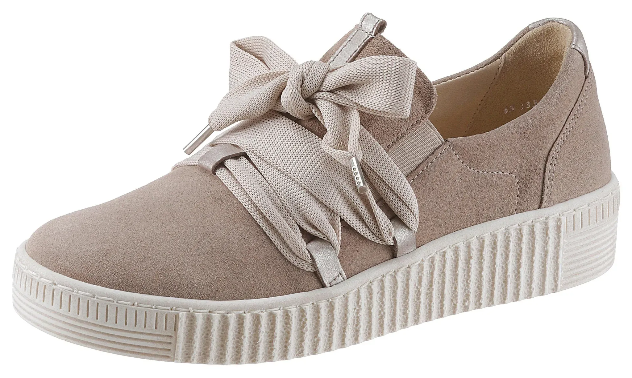 Plateausneaker GABOR, Damen, Gr. 40, beige (hellbeige), Kalbsleder, Veloursleder, sportlich, Schuhe, Schnürschuh, Halbschuh, Slipper mit aufgesetzter Zierschnürung