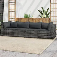 vidaXL 4-tlg. Garten-Lounge-Set mit Kissen Grau Poly Rattan